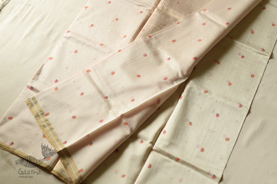 Handwoven Printed Chanderi Saree - Strawberry Motif