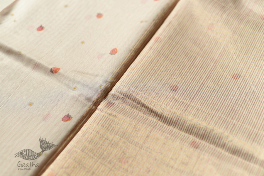 Handwoven Printed Chanderi Saree - Strawberry Motif