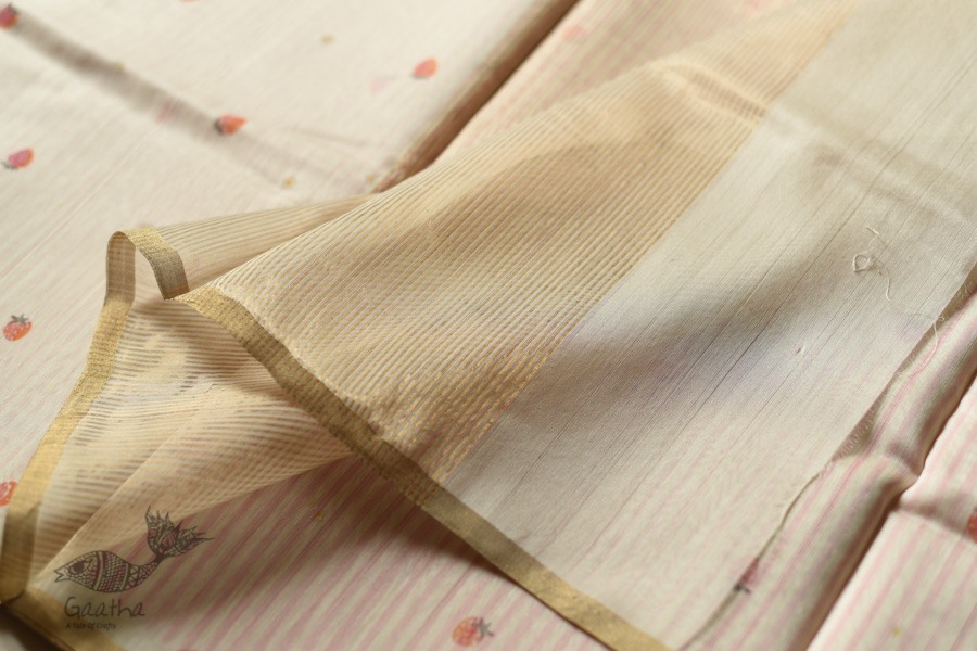 Handwoven Printed Chanderi Saree - Strawberry Motif