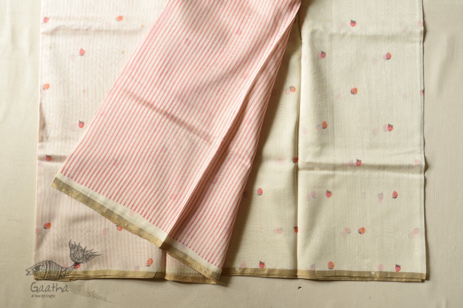 Handwoven Printed Chanderi Saree - Strawberry Motif