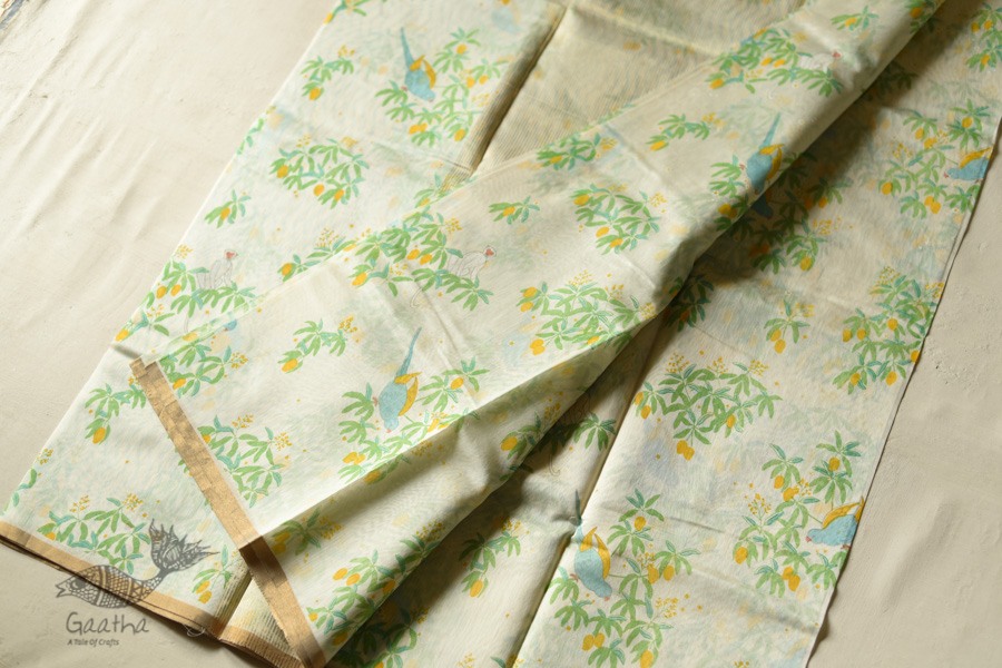 Handwoven Printed Chanderi Parrot Printed Saree