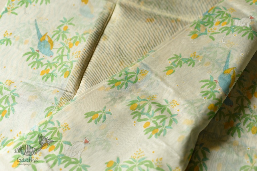 Handwoven Printed Chanderi Parrot Printed Saree