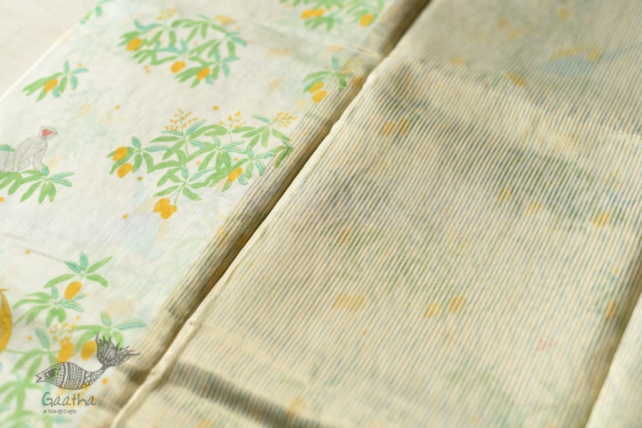 Handwoven Printed Chanderi Parrot Printed Saree