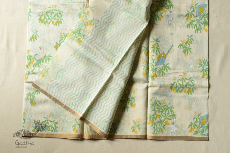 Handwoven Printed Chanderi Parrot Printed Saree