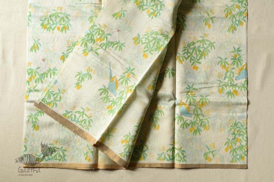 Handwoven Printed Chanderi Parrot Printed Saree