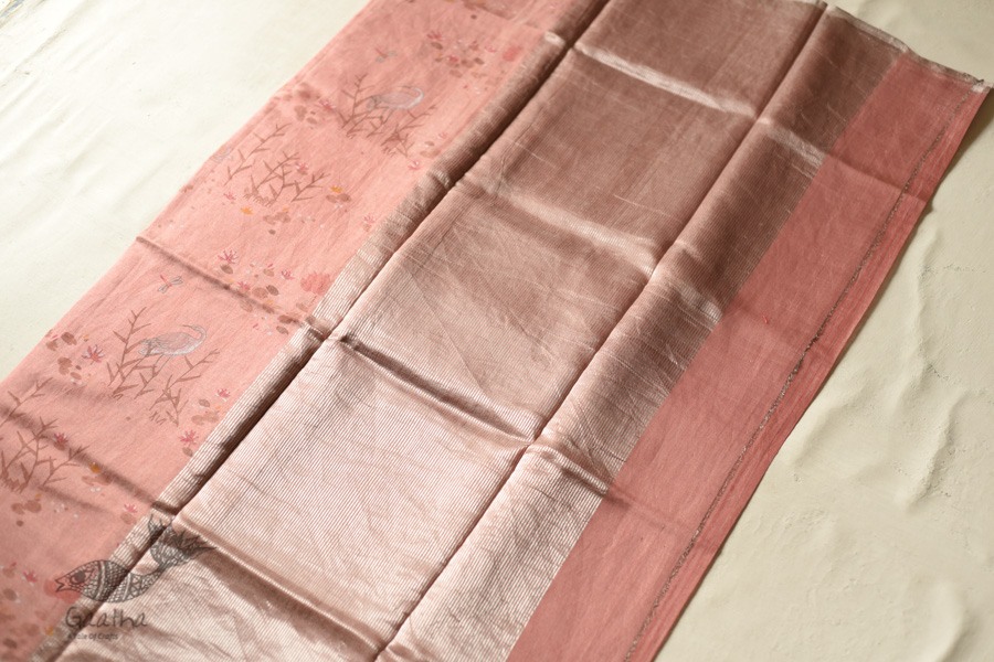 Handloom Chanderi Tissue Silk Saree - Carrot Red