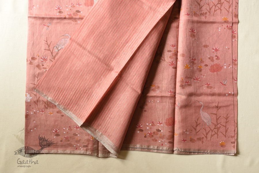 Handloom Chanderi Tissue Silk Saree - Carrot Red