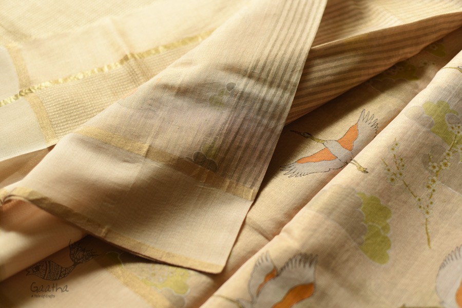 Handloom Chanderi Tissue Silk Saree Beige