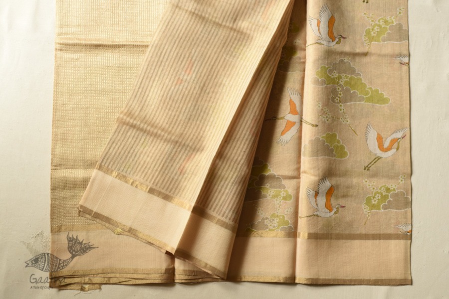 Handloom Chanderi Tissue Silk Saree Beige