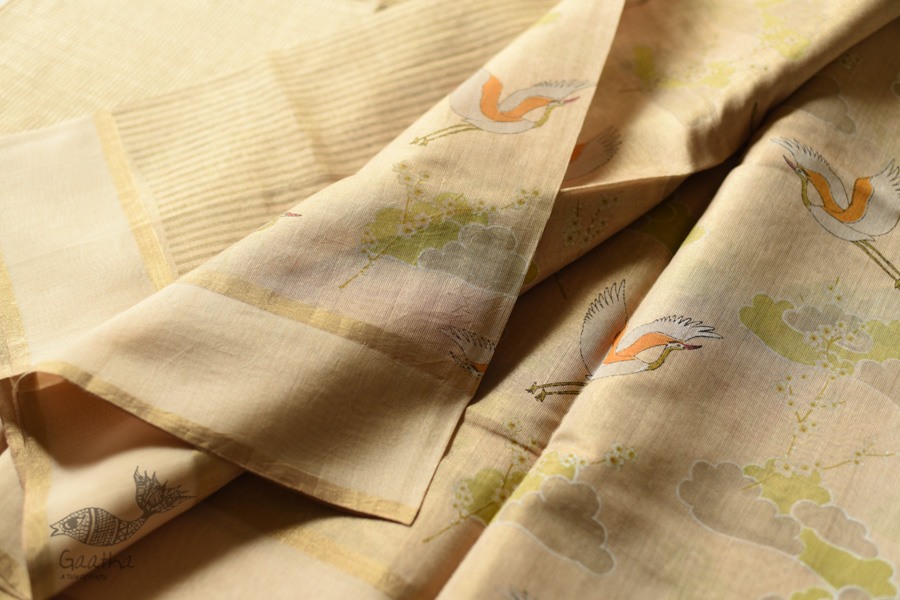 Handloom Chanderi Tissue Silk Saree Beige