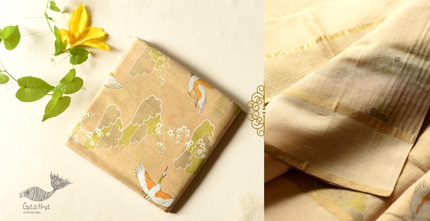 Handloom Chanderi Tissue Silk Saree Beige