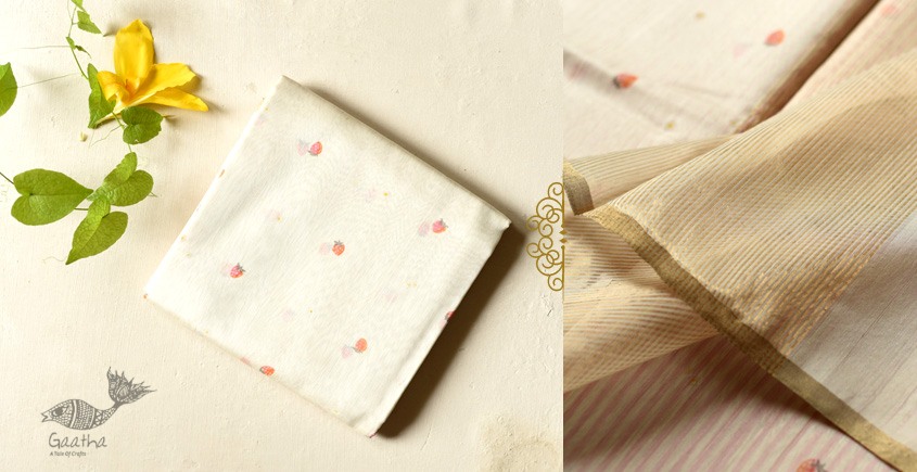 Handwoven Printed Chanderi Saree - Strawberry Motif