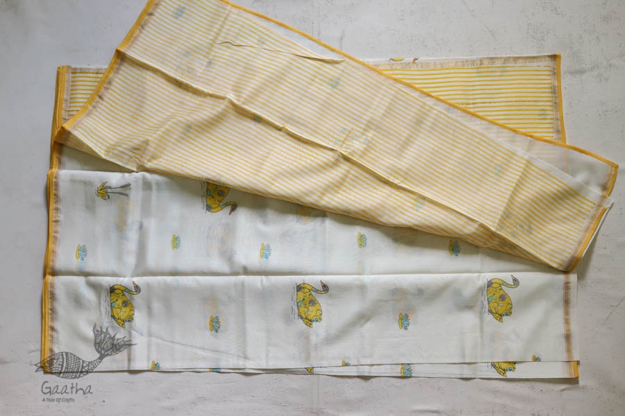 Handloom Chanderi Printed Saree in white 