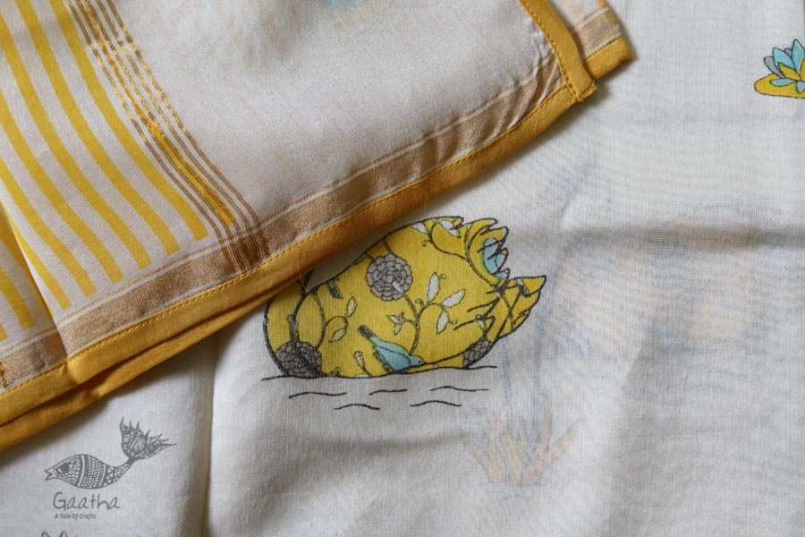 Handloom Chanderi Printed Saree in white 