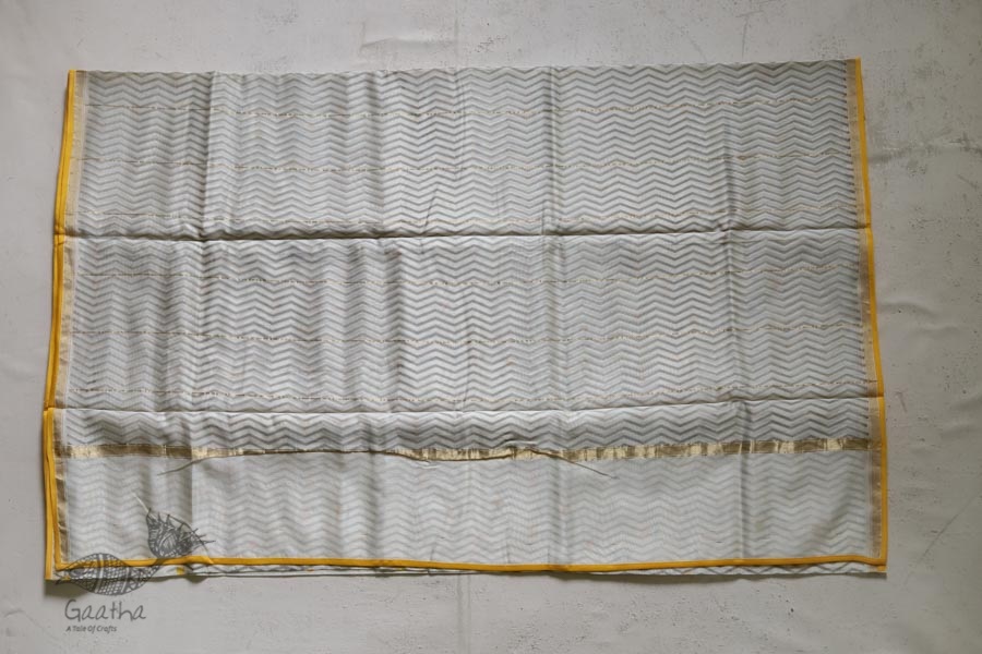 Handloom Chanderi Printed Saree - cherry motif with yellow border
