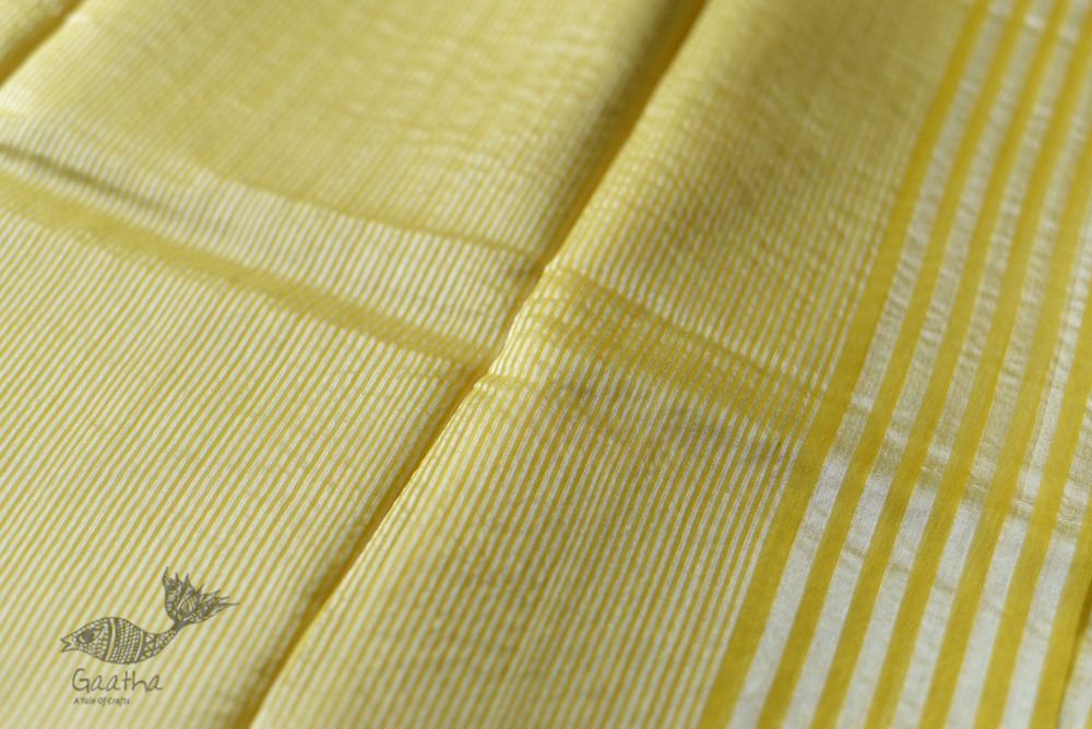 Handloom Chanderi Woven Stripe Saree - Yellow