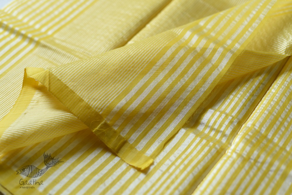 Handloom Chanderi Woven Stripe Saree - Yellow