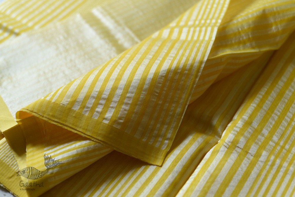 Handloom Chanderi Woven Stripe Saree - Yellow