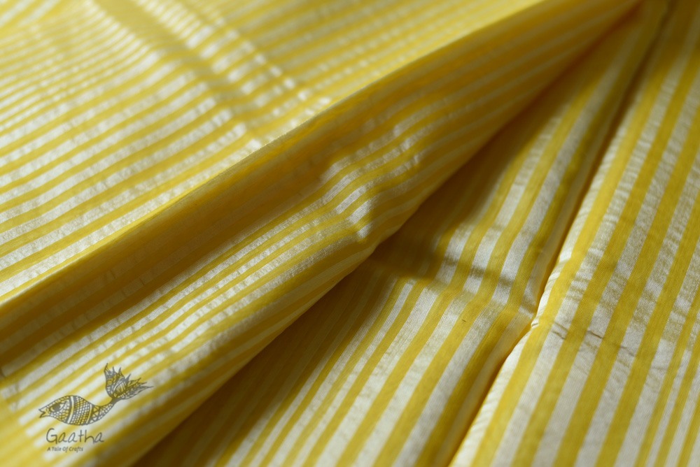 Handloom Chanderi Woven Stripe Saree - Yellow