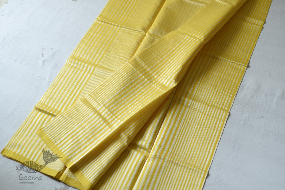 Handloom Chanderi Woven Stripe Saree - Yellow