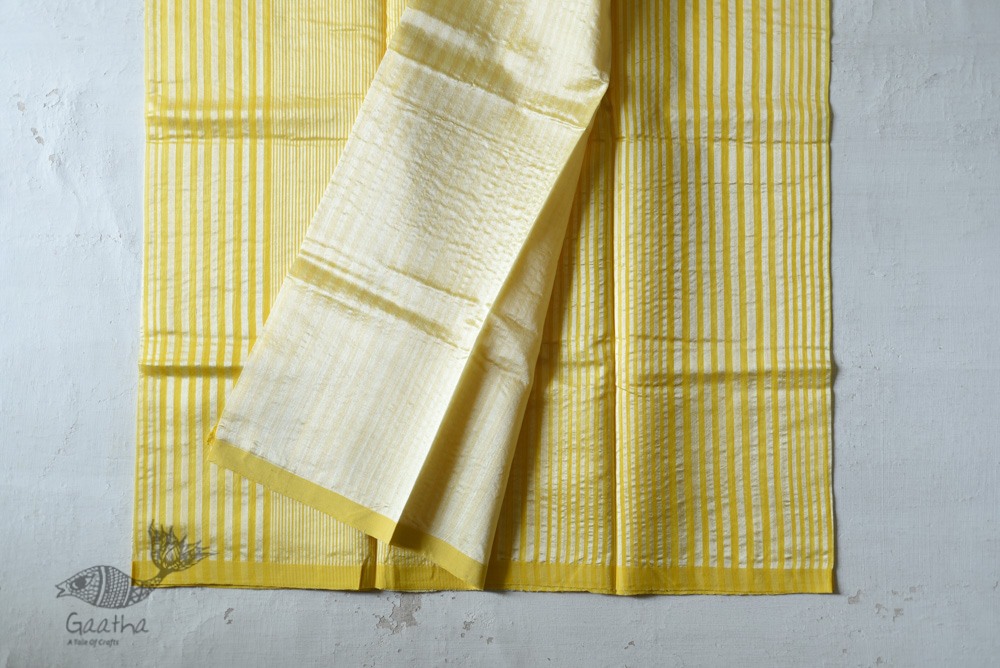 Handloom Chanderi Woven Stripe Saree - Yellow