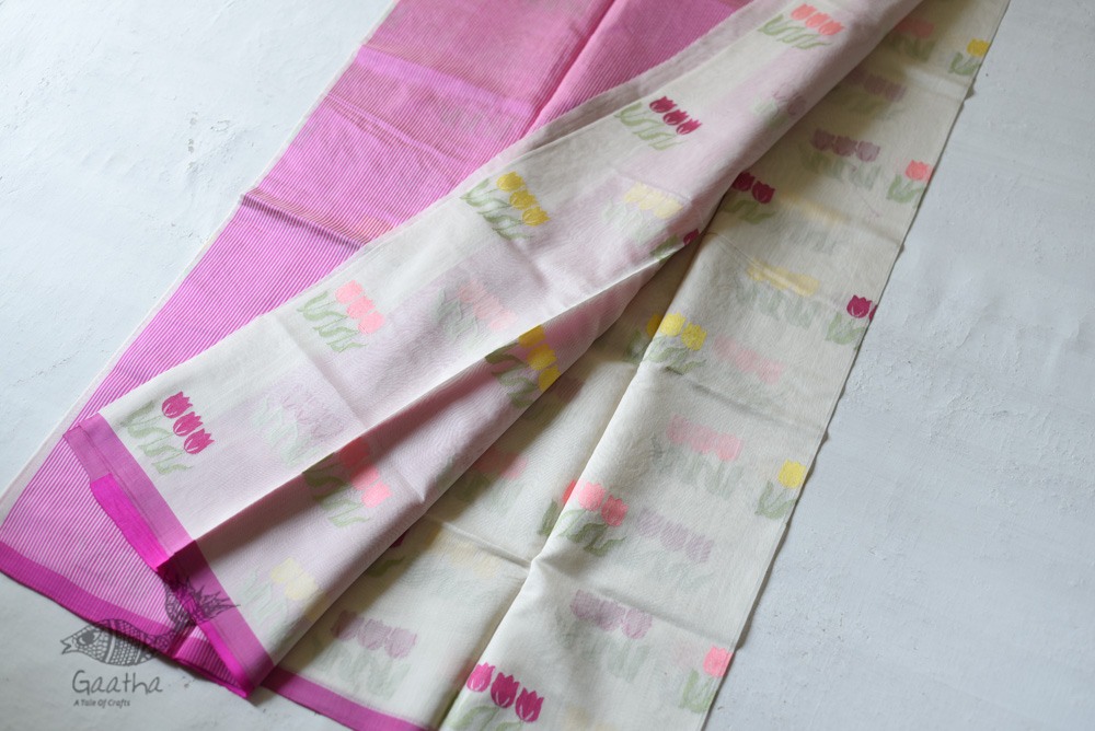 Handloom Chanderi Saree - Woven Tulip Flowers