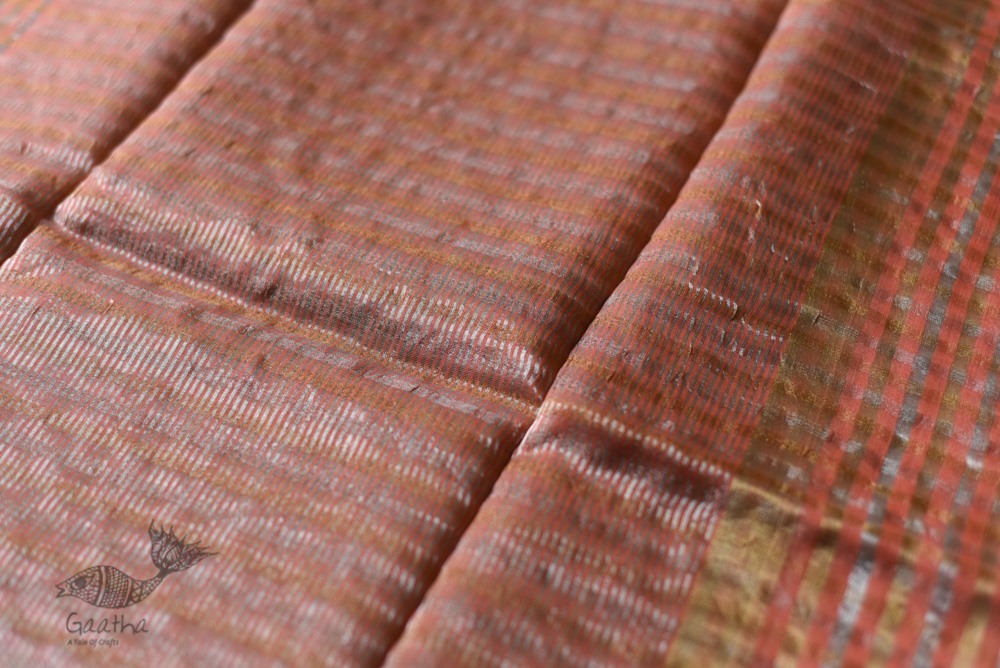 Handloom Chanderi Woven Zari Checks Saree - Rose Gold