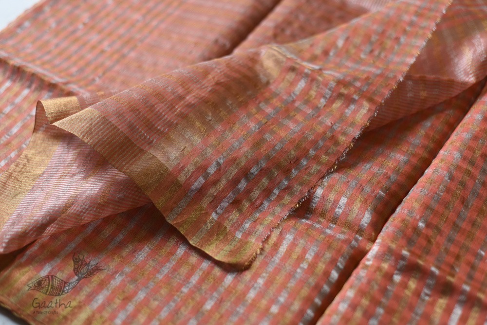 Handloom Chanderi Woven Zari Checks Saree - Rose Gold