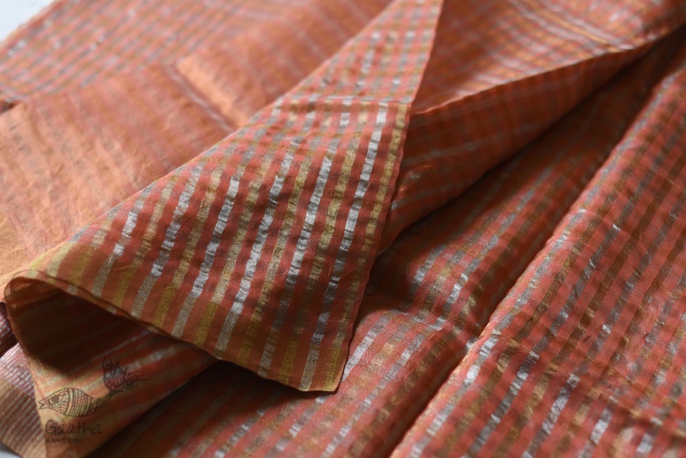 Handloom Chanderi Woven Zari Checks Saree - Rose Gold