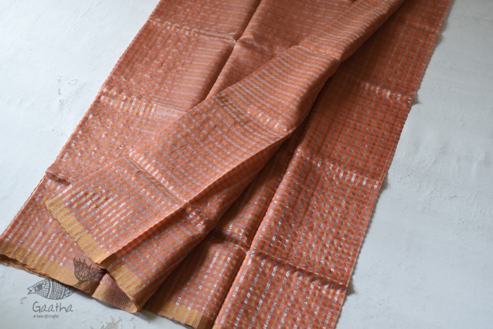 Handloom Chanderi Woven Zari Checks Saree - Rose Gold