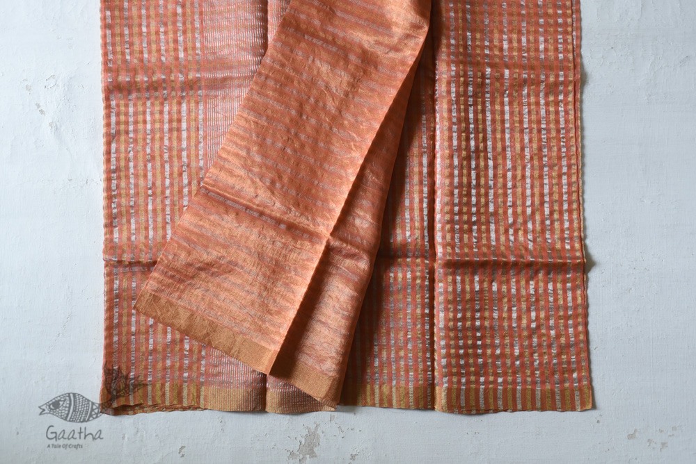 Handloom Chanderi Woven Zari Checks Saree - Rose Gold