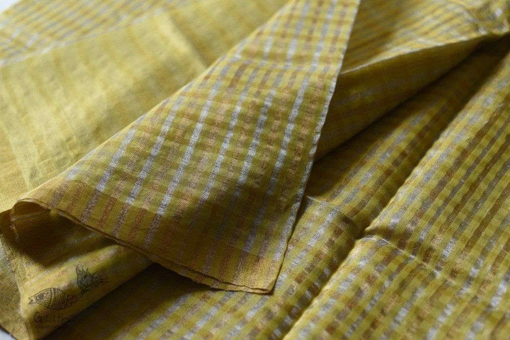 handloom Chanderi Woven Zari Checks Yellow Saree