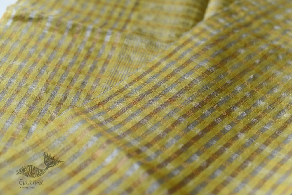 handloom Chanderi Woven Zari Checks Yellow Saree