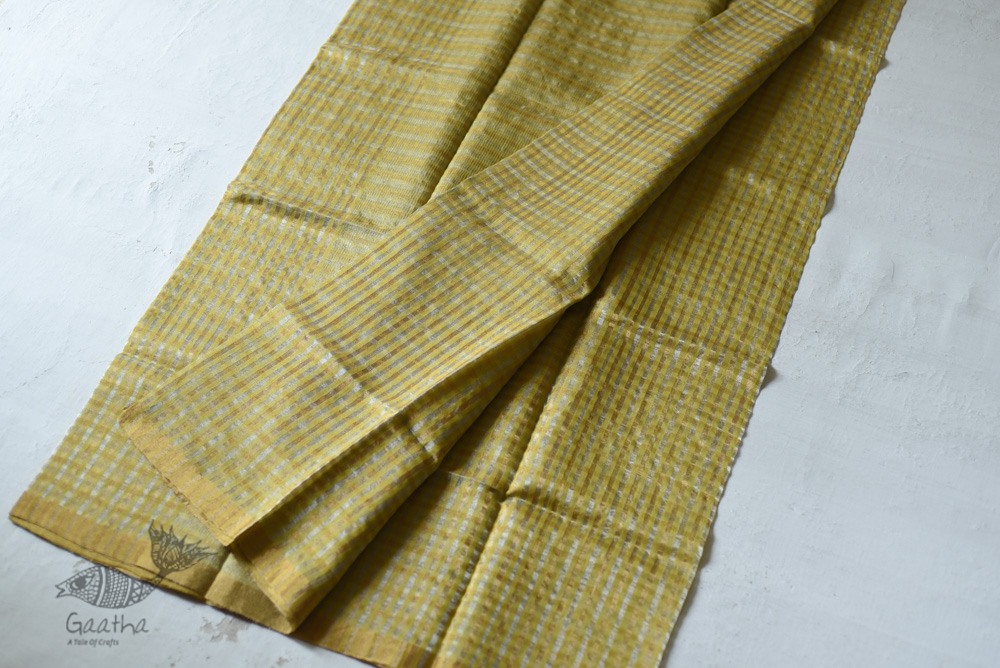 handloom Chanderi Woven Zari Checks Yellow Saree