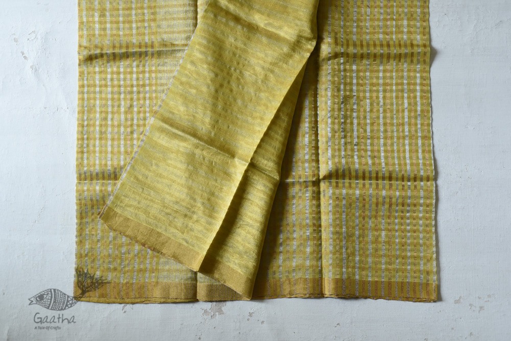 handloom Chanderi Woven Zari Checks Yellow Saree