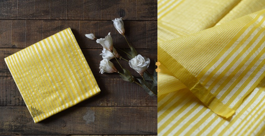 Handloom Chanderi Woven Stripe Saree - Yellow