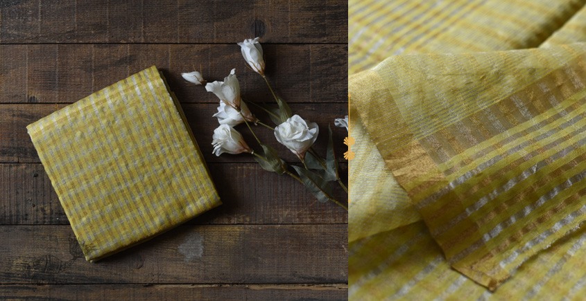 handloom Chanderi Woven Zari Checks Yellow Saree