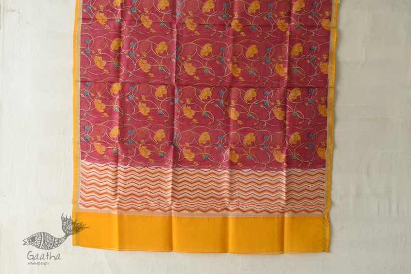 shop Block Printed Chanderi Dupatta- Rani Pink