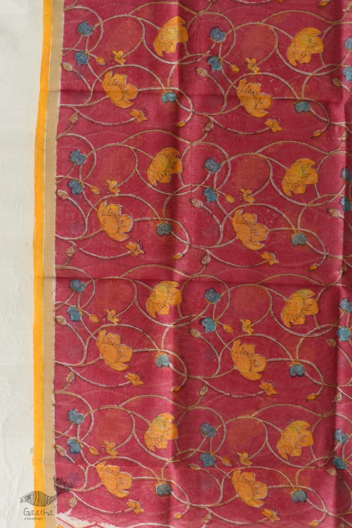 shop Block Printed Chanderi Dupatta- Rani Pink