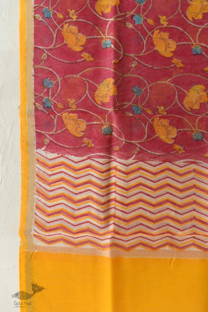 shop Block Printed Chanderi Dupatta- Rani Pink