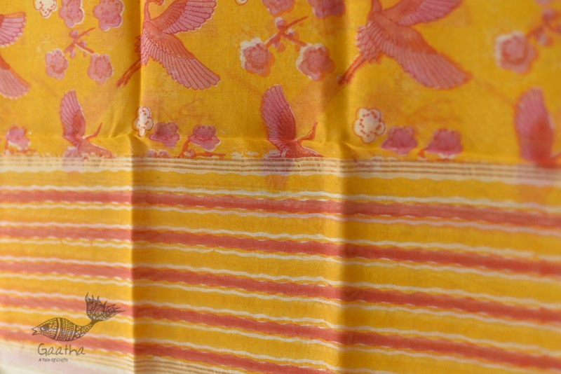 shop Block Printed Chanderi Dupatta - Crane Bird Motif