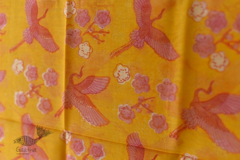 shop Block Printed Chanderi Dupatta - Crane Bird Motif