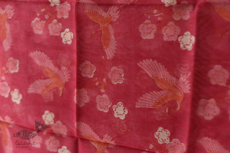 shop Block Printed Chanderi Dupatta - Bird Motif