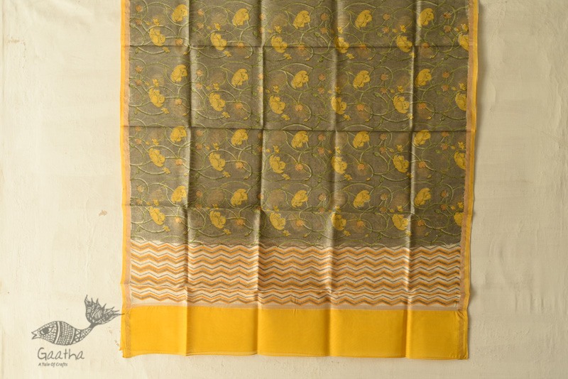 shop Block Printed Chanderi Dupatta - Yellow Flowers