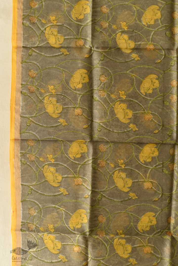 shop Block Printed Chanderi Dupatta - Yellow Flowers