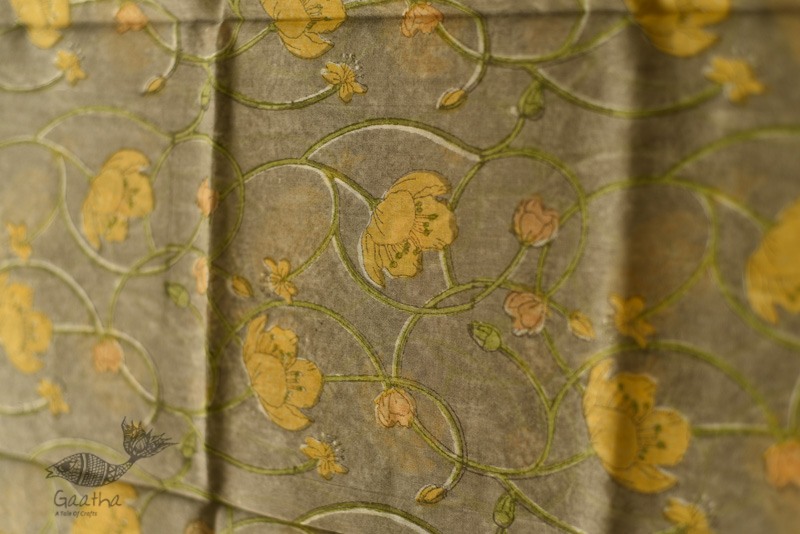 shop Block Printed Chanderi Dupatta - Yellow Flowers