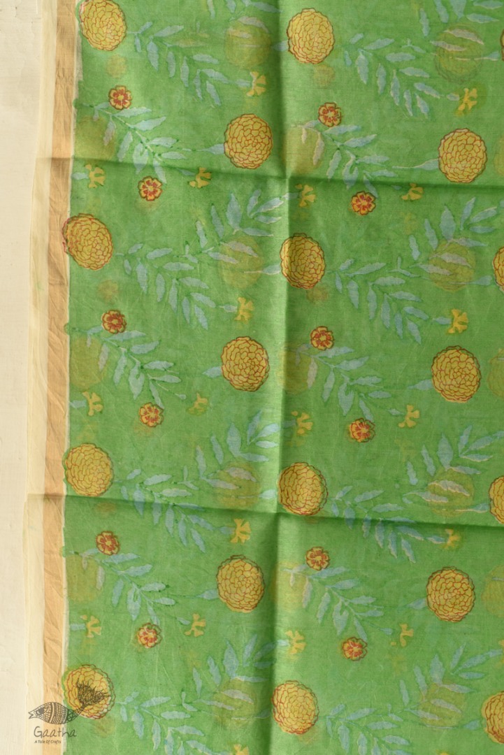 shop Block Printed Chanderi Green Dupatta