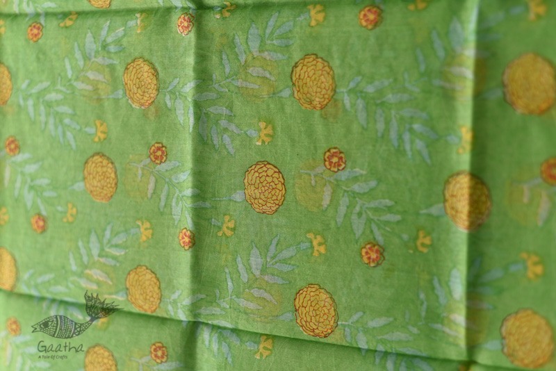 shop Block Printed Chanderi Green Dupatta