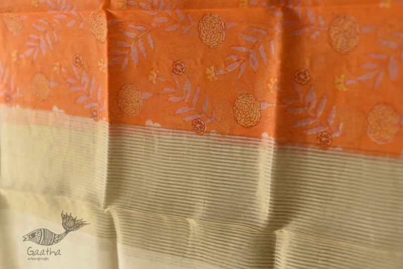 shop Block Printed Chanderi Orange Dupatta