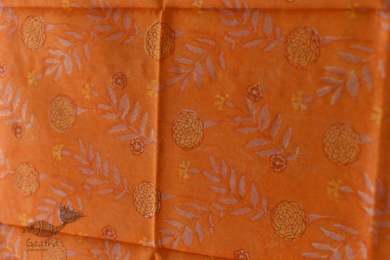 shop Block Printed Chanderi Orange Dupatta